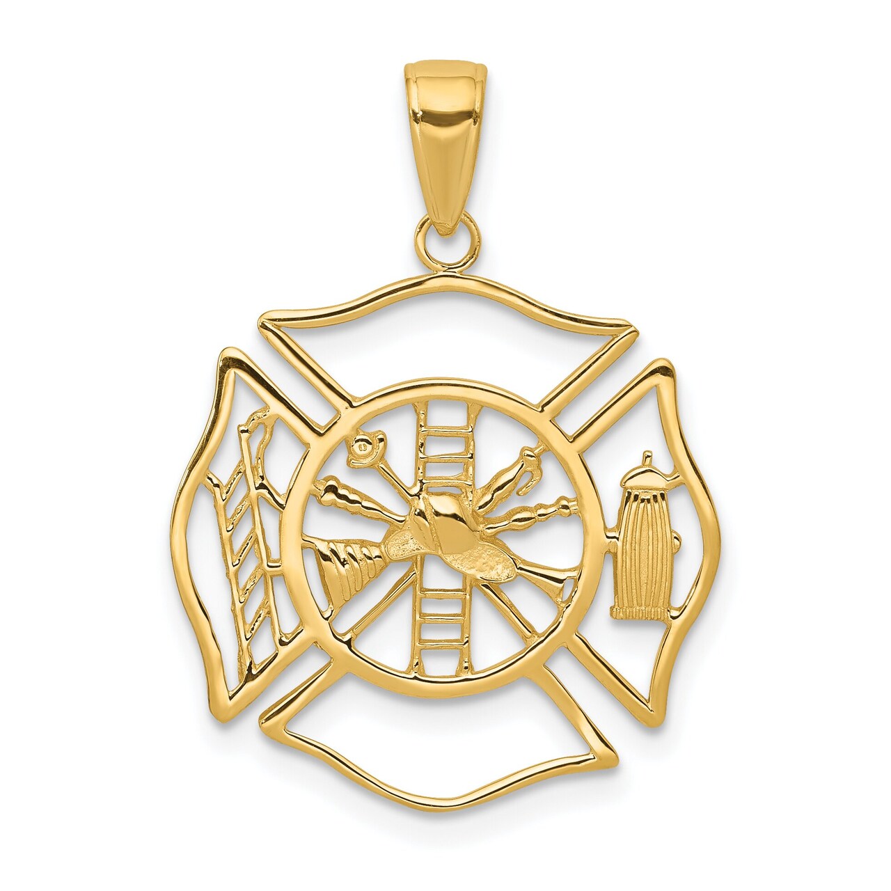14K Yellow Gold Firefighter Shield Charm FD Pendant Jewerly 29mm x 21mm
